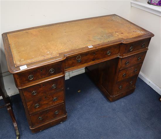 A Victorian walnut pedestal desk W.122cm